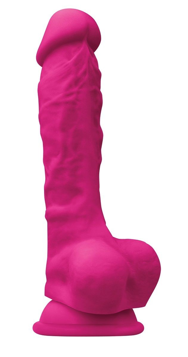 Розовый реалистичный фаллоимитатор с мошонкой Colours Pleasures 7 Dildo - 17,8 см.