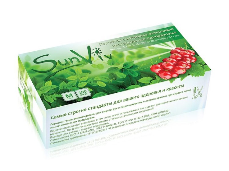 Виниловые перчатки SunViv размера М - 100 шт.(50 пар)