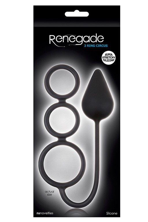 Анальная пробка Renegade 3 Ring Circus Medium Black с эрекционными кольцами