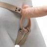 Телесный пустотелый фаллопротез с бандажом - 17,5 см.