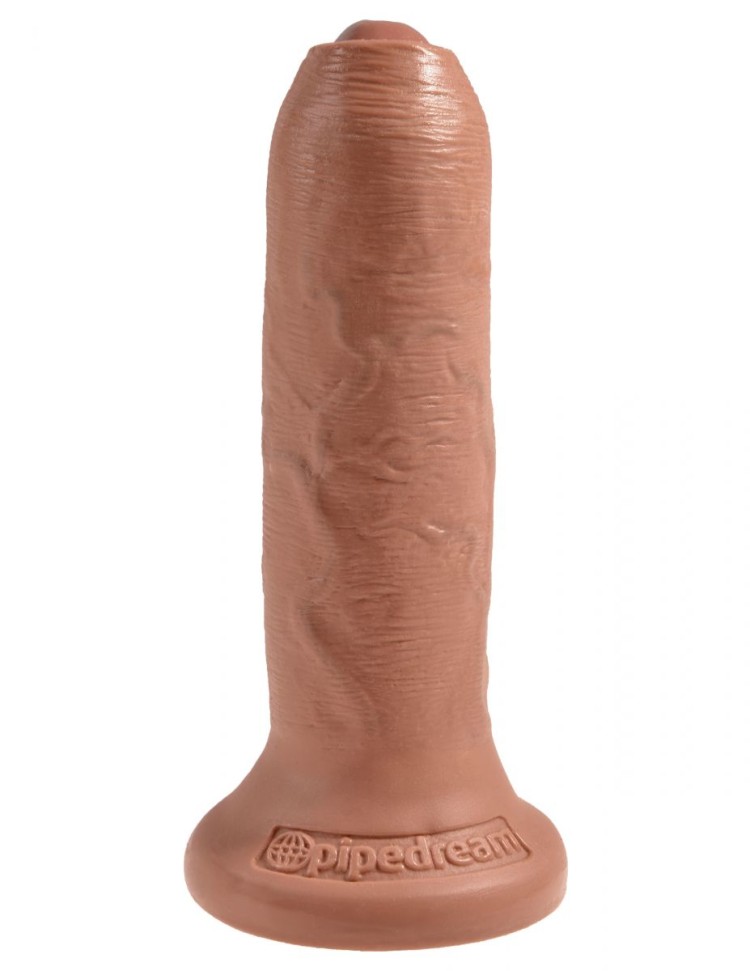 Кофейный необрезанный фаллоимитатор на присоске 6" Uncut Cock - 16,5 см.