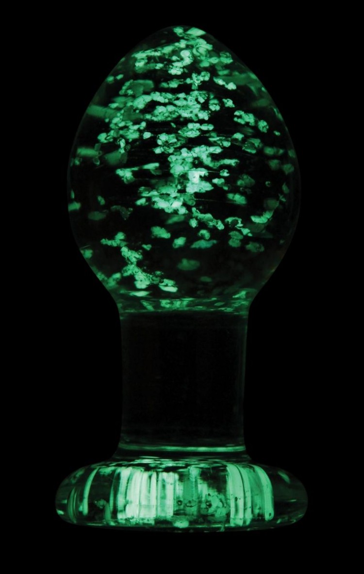 Прозрачная, светящаяся в темноте  анальная пробка Glass Plug Medium - 8 см. 