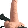 Телесный перезаряжаемый вибрострапон 6" Hollow Rechargeable Strap-On Remote - 17,5 см.