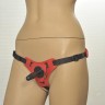 Красно-черные трусики с плугом Kanikule Strap-on Harness Anatomic Thong