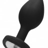 Черная анальная пробка с прозрачным стразом Diamond Heart Butt Plug - 7,3 см.