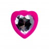 Розовая анальная втулка Diamond Heart с прозрачным кристаллом - 7 см.