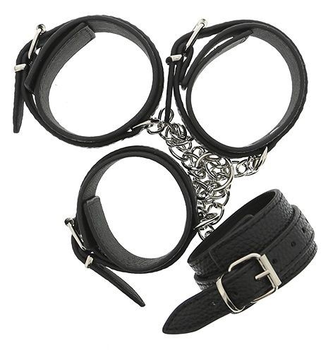 Черные наручники и поножи с креплением HOG TIE CUFF SET