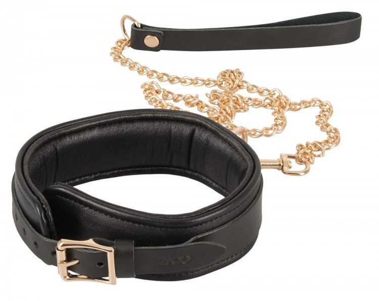 Черный кожаный ошейник Leather Collar and Leash с поводком