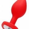 Красная анальная пробка с прозрачным стразом Diamond Heart Butt Plug - 7,3 см.