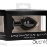 Черная анальная пробка с прозрачным стразом Large Ribbed Diamond Heart Plug - 8 см.
