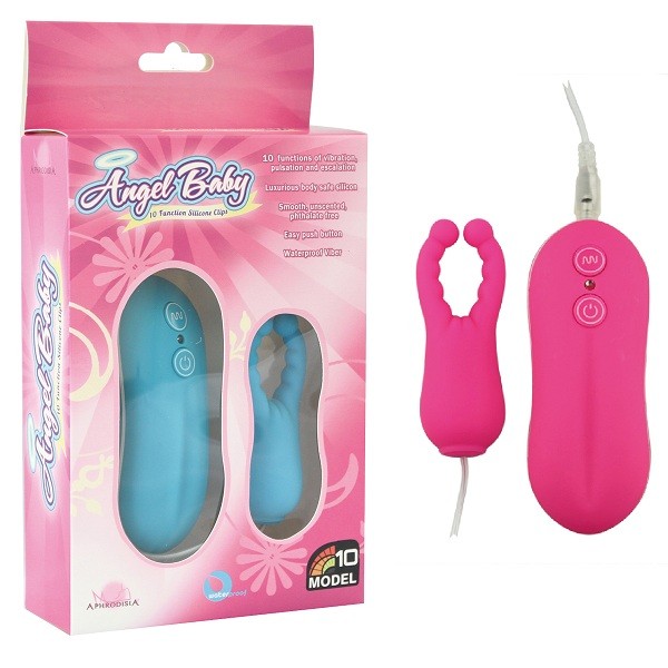 Розовый вибростимулятор с усиками Angel Baby NIpple&Cock clips 