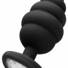 Черная анальная пробка Regular Ribbed Diamond Heart Plug - 7 см.