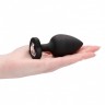 Черная анальная пробка с прозрачным стразом Extra Large Diamond Heart Butt Plug - 9,5 см.