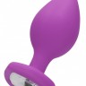 Фиолетовая анальная пробка с прозрачным стразом Extra Large Diamond Heart Butt Plug - 9,5 см.