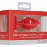 Красная анальная пробка Regular Ribbed Diamond Heart Plug - 7 см.