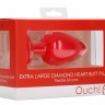 Красная анальная пробка с прозрачным стразом Extra Large Diamond Heart Butt Plug - 9,5 см.