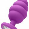Фиолетовая анальная пробка Large Ribbed Diamond Heart Plug - 8 см.