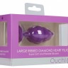 Фиолетовая анальная пробка Large Ribbed Diamond Heart Plug - 8 см.
