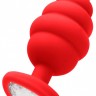 Красная анальная пробка Large Ribbed Diamond Heart Plug - 8 см.