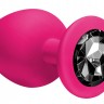 Большая розовая анальная пробка Emotions Cutie Large с чёрным кристаллом - 10 см.