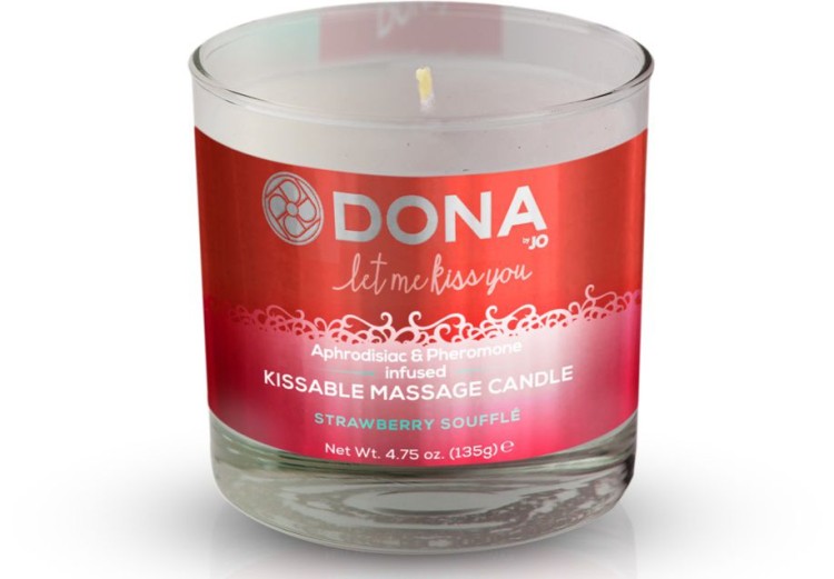 Массажная свеча DONA Strawberry Souffle с ароматом клубничного суфле - 135 гр.