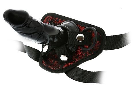Черно-красные трусики STRAP-ON DILDO с насадкой - 14,5 см.