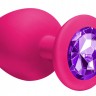 Большая розовая анальная пробка Emotions Cutie Large с фиолетовым кристаллом - 10 см.