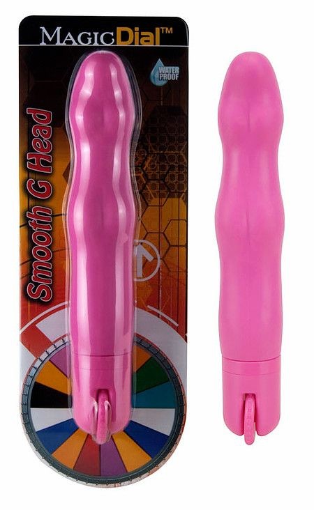 Розовый волнообразный вибромассажёр с колёсиком Magic Dial - 19,5 см.