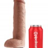 Кофейный фаллоимитатор King Cock 10" Squirting Cock с эффектом эякуляции - 25,4 см.