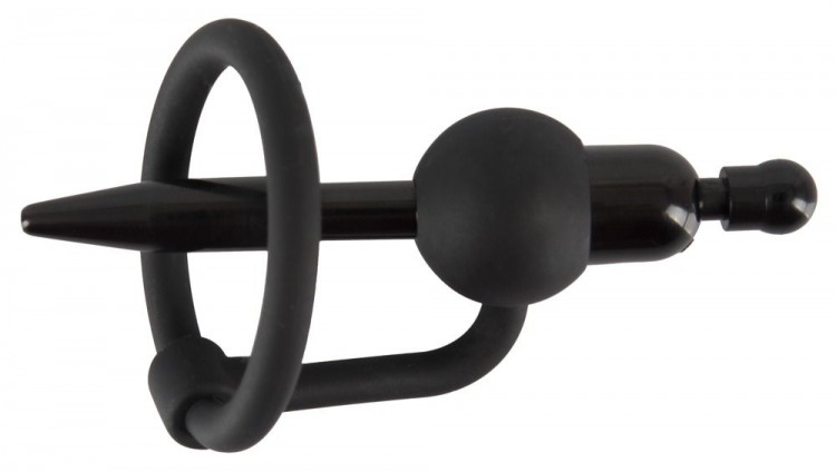 Черный силиконовый дилятор с вибрацией и кольцом PenisPlug with a Glans Ring & Vibration