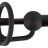 Черный силиконовый дилятор с вибрацией и кольцом PenisPlug with a Glans Ring & Vibration