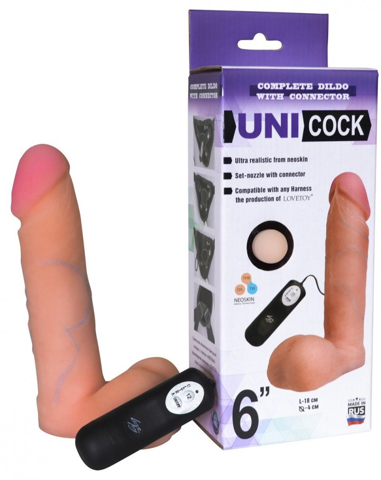 Фаллическая насадка Харнесс UNICOCK 6" с вибрацией - 18 см.