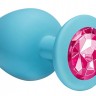 Большая голубая анальная пробка Emotions Cutie Large с розовым кристаллом - 10 см.