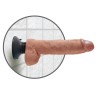 Кофейный вибромассажер 10" Vibrating Cock with Balls - 25,4 см.